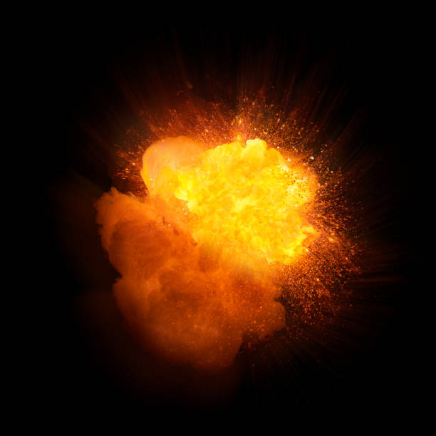 istock Realistic fire explosion, orange color with smoke and sparks 879777168