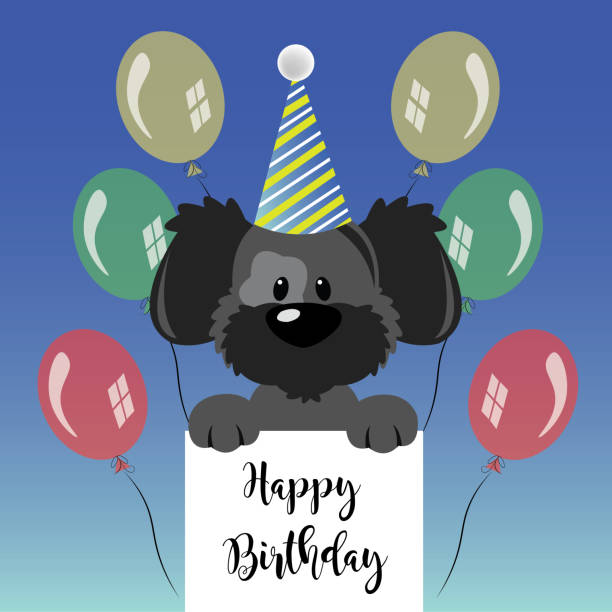 ilustrações de stock, clip art, desenhos animados e ícones de happy birthday greeting card vector illustration - birthday card dog birthday animal