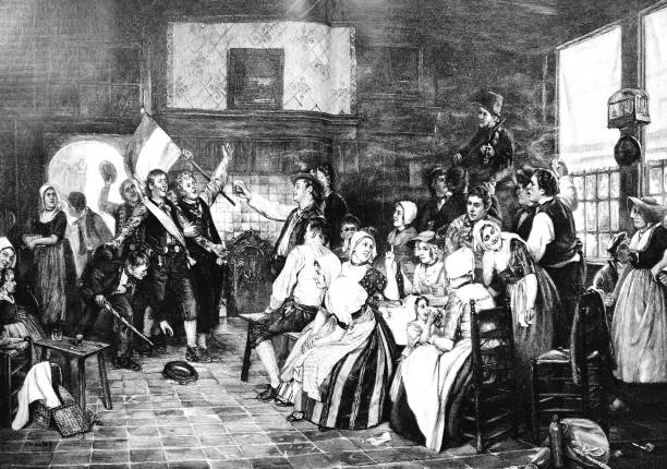 istock Young men with flags enter a room and are celebrated by other people 879780806