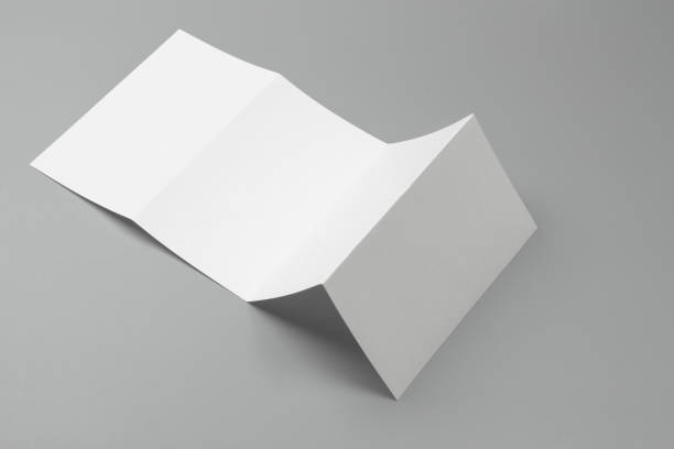 istock Blank portrait. changeable background / white paper isolated on gray. identity design, corporate templates, company style, set of booklets, blank white folding paper flyer 879788900