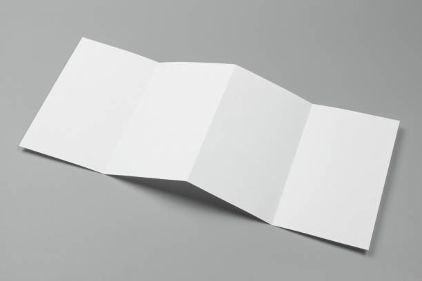 istock Blank portrait. changeable background / white paper isolated on gray. identity design, corporate templates, company style, set of booklets, blank white folding paper flyer 879791424