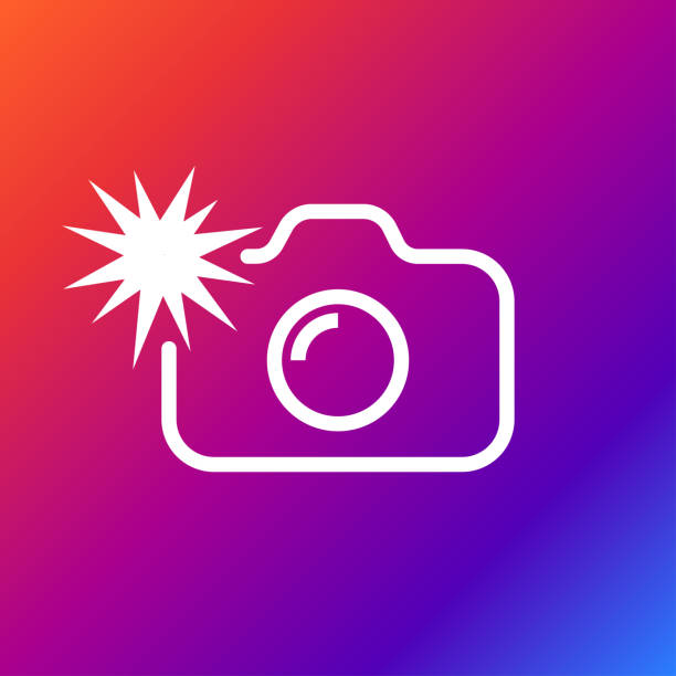 Camera flash rounded icon. Vector illustration style is flat iconic symbol white color on the color background Camera flash rounded icon. Vector illustration style is flat iconic symbol white color on the color background. Editable stroke camera flash illustrations stock illustrations