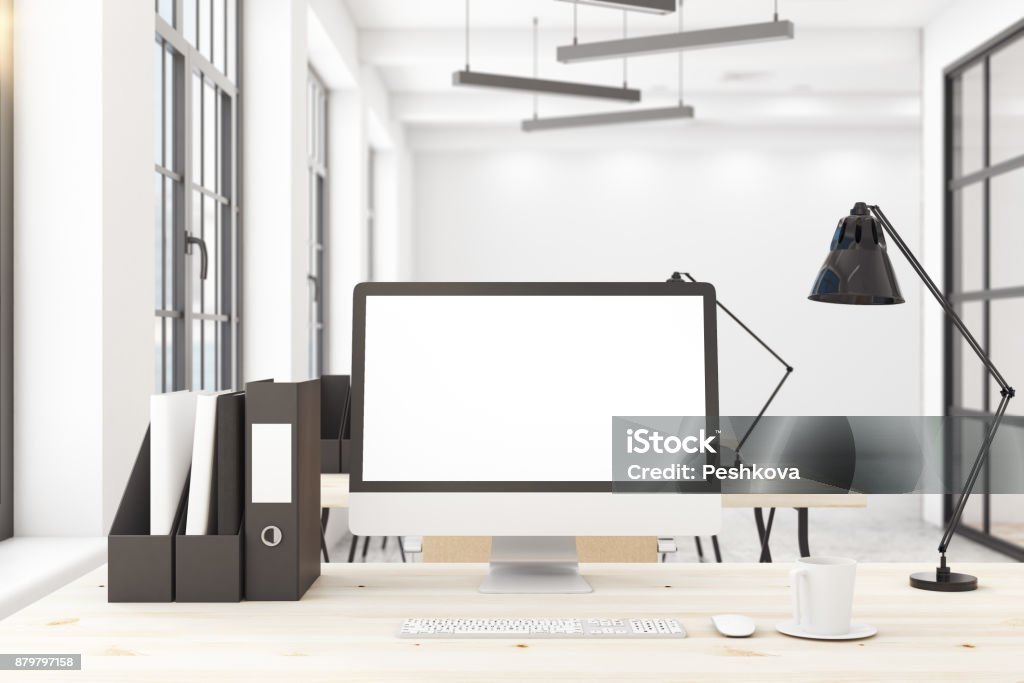Empty Computer Design Desktop With Empty Computer Screen Stock Photo - Download Image Now ...
