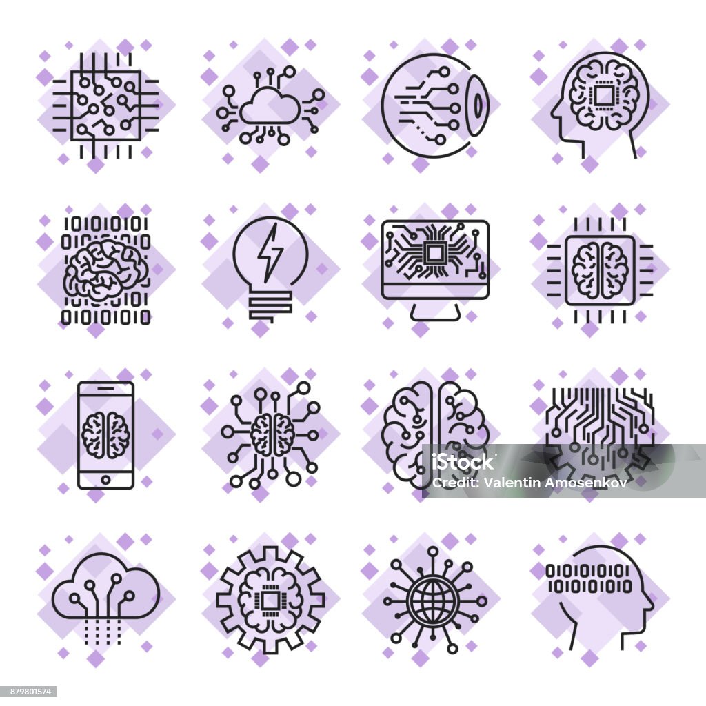 Icon set for artificial intelligence ai concept various symbols for the topic using flat design. Editable Stroke Icon set for artificial intelligence ai concept various symbols for the topic using flat design. Editable Stroke. EPS 10 Icon Symbol stock vector