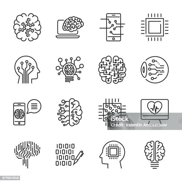 Simple Set Of Artificial Intelligence Related Line Icons Contains Such Icons As Droid Eye Chip Brain Editable Stroke Stock Illustration - Download Image Now