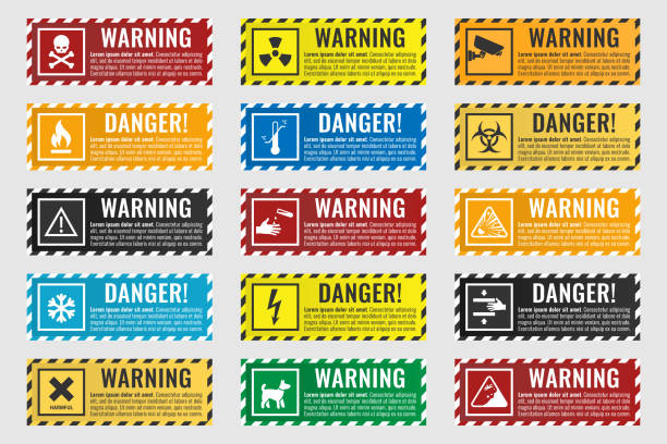 schilder warnung vor der gefahr - feuer, hochspannung, giftig, temperatur - risiko stock-grafiken, -clipart, -cartoons und -symbole