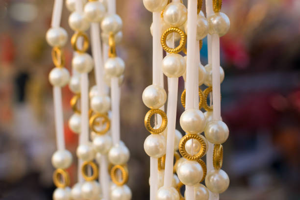 Necklaces, handicrafts on display during the Handicraft Fair in Kolkata , earlier Calcutta, West Bengal, India. It is the biggest handicrafts fair in Asia.