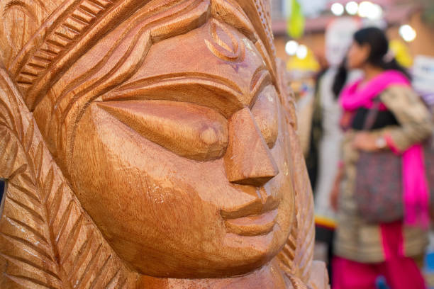 istock Wood made Goddess Durga, Indian handicrafts fair 879805456