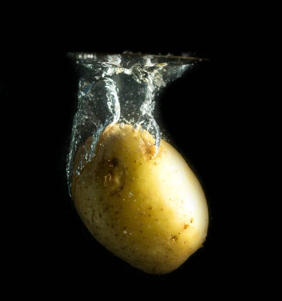 istock potato in water with splashes on a black background 879812528