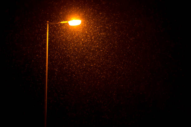 Streetlight in winter close-up