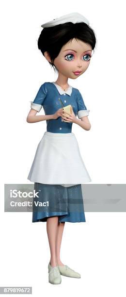 3d Rendering Dinner Waitress On White Stock Photo - Download Image Now - Adult, Adults Only, Beautiful People