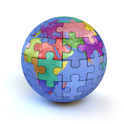 colorful puzzle planet earth - diversity 3d concept