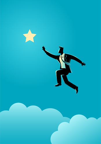 Silhouette illustration of a businessman jumps to reach out for the star, for aspiration, motivation, determination in business concept
