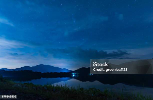 Landscape Night Sky Over The Lake Stock Photo - Download Image Now - Night, Sky, Dusk