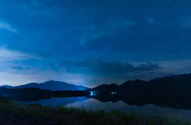 Photo of landscape night sky over the lake