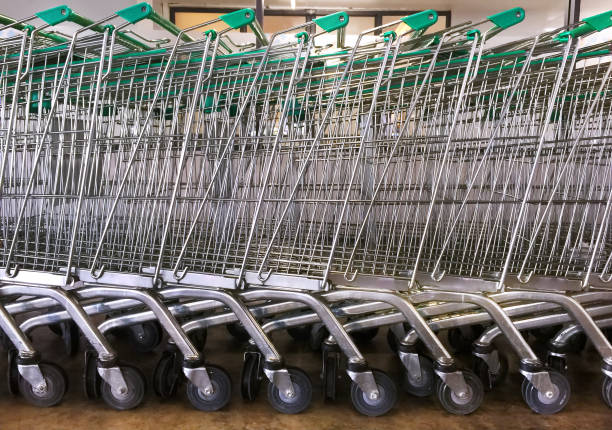 istock Parked Green Shopping Trolleys 879848070