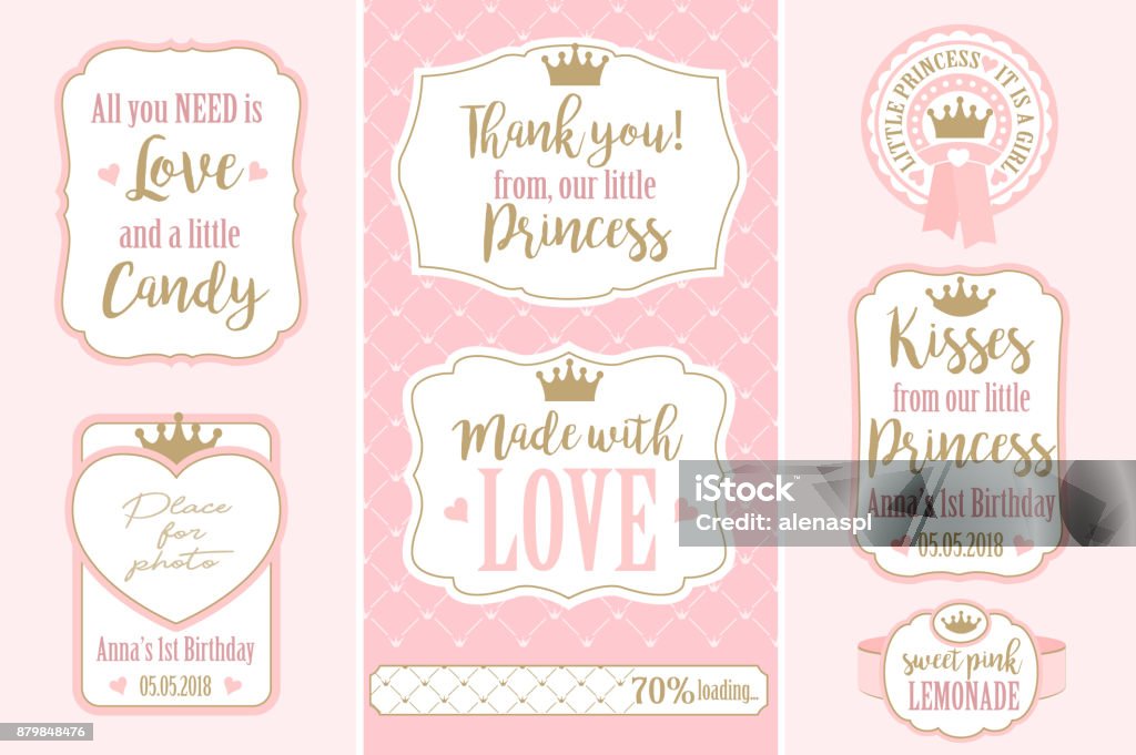 Ensemble d’images vintage de vecteur. Modèles de cadeau tags pour fête royale (mariage, Bébée et nuptiale de douche, anniversaire) - clipart vectoriel de Bordure libre de droits