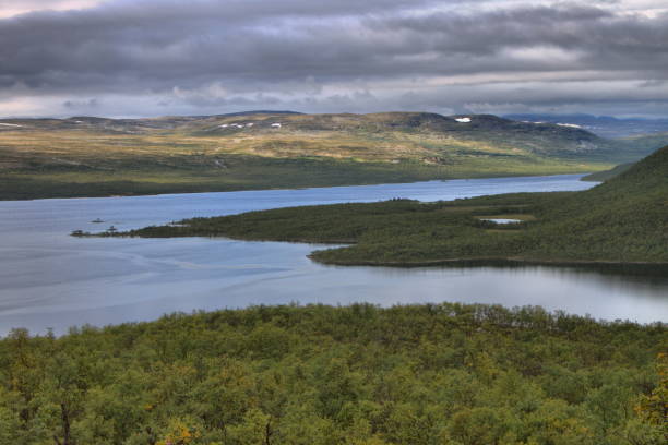 lake kilpisjarvi from saana fell in lapland - saana imagens e fotografias de stock