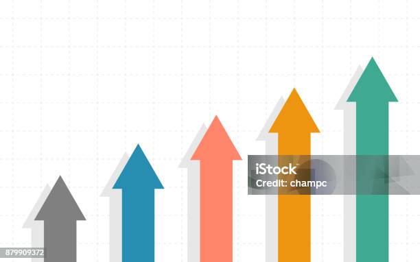 Abstract Business Chart With Uptrend Line Graph And Arrows Of Stock Market In Flat Icon Design On White Color Background Stock Illustration - Download Image Now