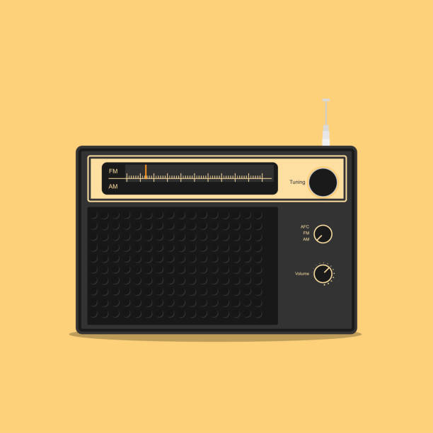 illustrazioni stock, clip art, cartoni animati e icone di tendenza di vecchio design vettoriale piatto stereo radio. - sintonizzatore