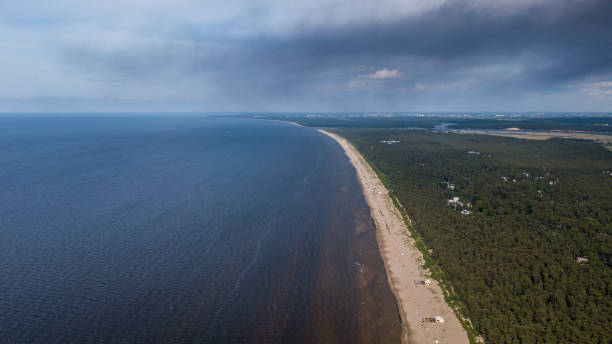 Jurmala. Seaside, Baltic sea. Sand and forest. Aerial view.