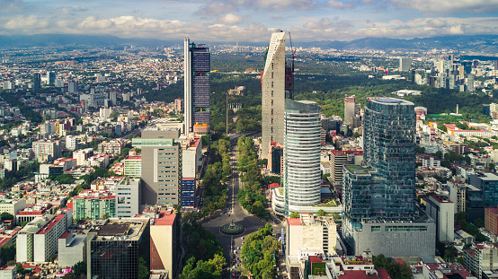 skyline of mexico city's reforma avenue aerial