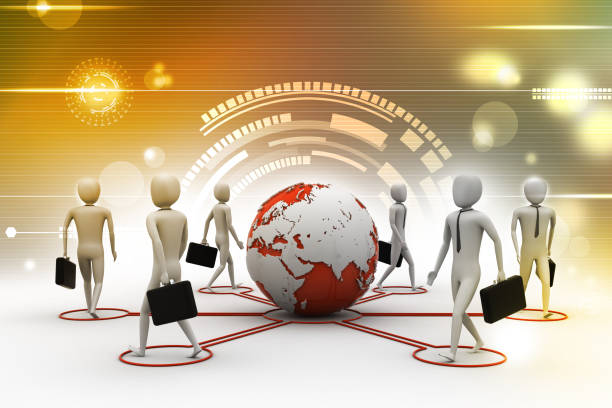 istock 3d businessman persons with Globe Earth 879953662