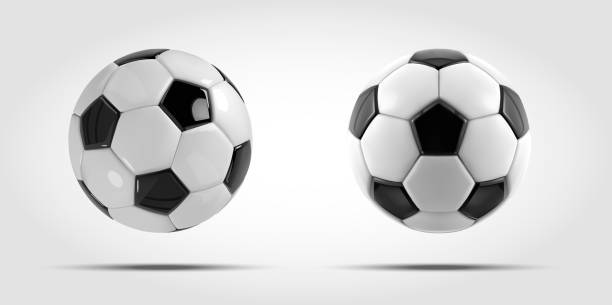 illustrations, cliparts, dessins animés et icônes de set vector soccer ball. deux ballons de soccer réaliste ou ballons de football sur fond blanc - soccer vector silhouette professional sport