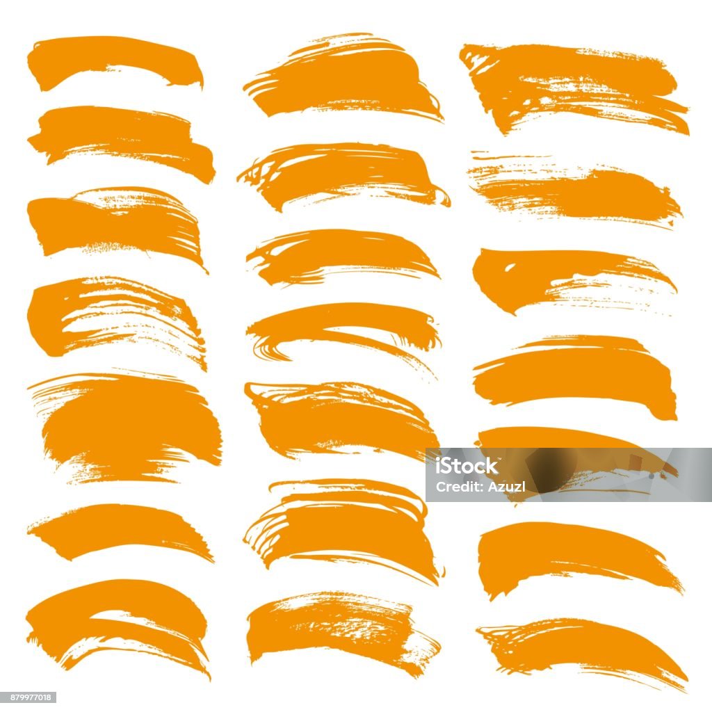 Abstract orange vector brush strokes big set isolated on a white background Orange Color stock vector