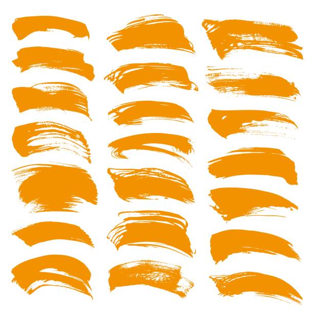 Abstract orange vector brush strokes big set isolated on a white background Abstract orange vector brush strokes big set isolated on a white background dog splashing stock illustrations