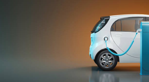 coche eléctrico en carga, ilustración de render 3d - electric car fotografías e imágenes de stock