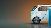 Electric car in charge, 3d render illustration