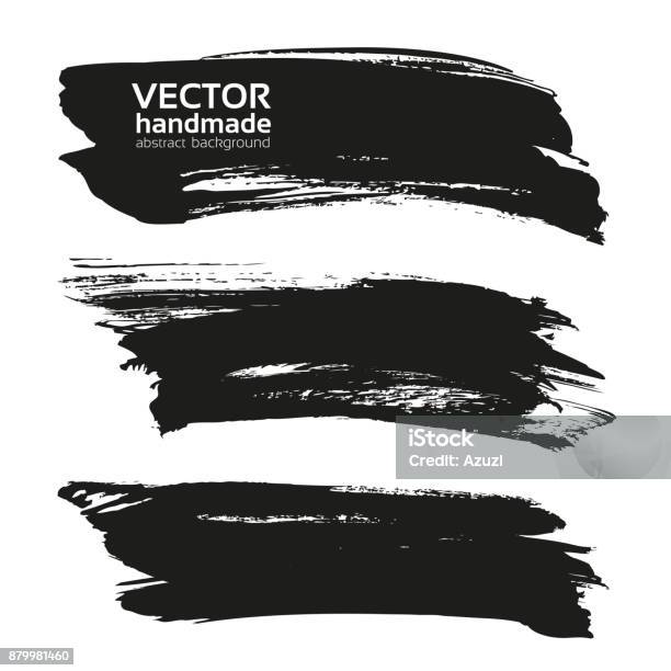 Abstract Big Black Long Textured Strokes Isolated On A White Background Stock Illustration - Download Image Now