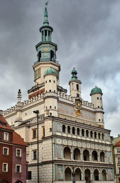 town hall with clock tower in the Old Market Square in Poznan