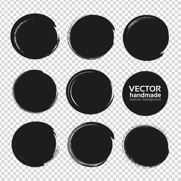 Big set of circles frames from thick black textured paint smears isolated on imitation transparent background Big set of circles frames from thick black textured paint smears isolated on imitation transparent background dog splashing stock illustrations
