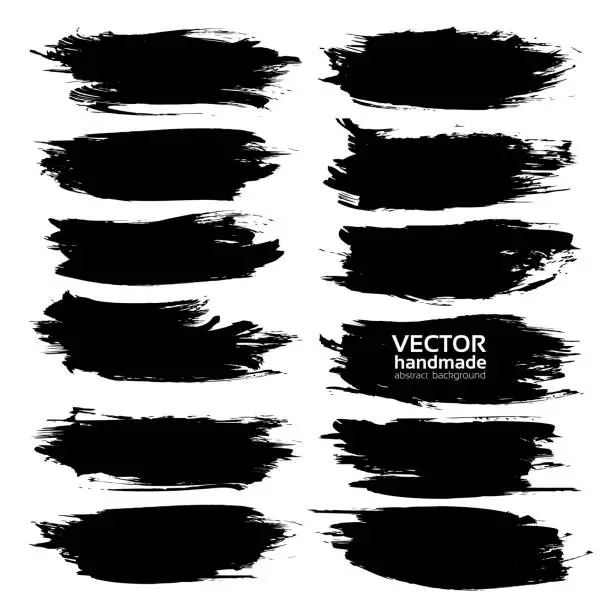 Vector illustration of Big textured strokes thick black paint  isolated on a white background