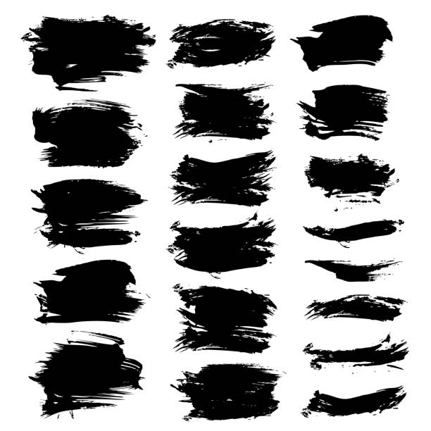 Abstract strokes thick black paint big set isolated on a white background Abstract strokes thick black paint big set isolated on a white background long exposure stock illustrations