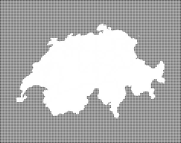 illustrazioni stock, clip art, cartoni animati e icone di tendenza di mappa altamente dettagliata della svizzera su sfondo punteggiato. cartografia del profilo vettoriale della mappa svizzera. mappa svizzera con bordi province o stati inclusi in bianco e nero pixelati - ticino canton immagine