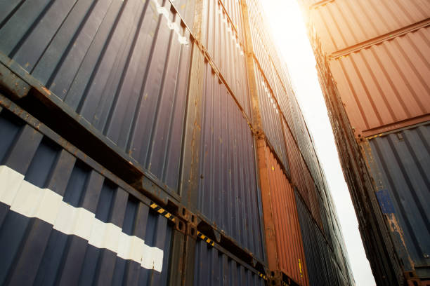 istock Stack of cargo containers at import and export area at port. 880063836