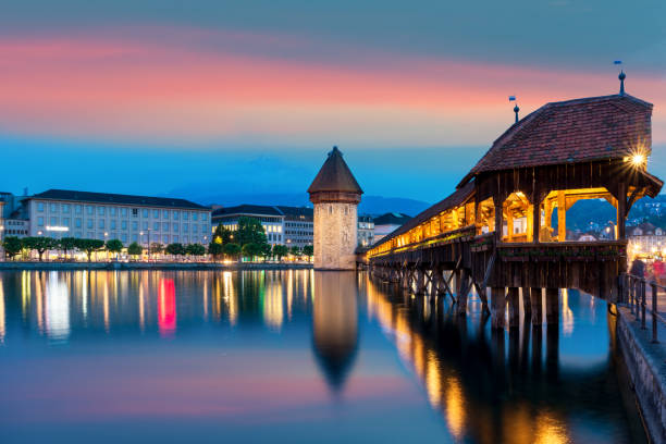istock Lucerne. Image of Lucerne, Switzerland during twilight blue hour. 880063856