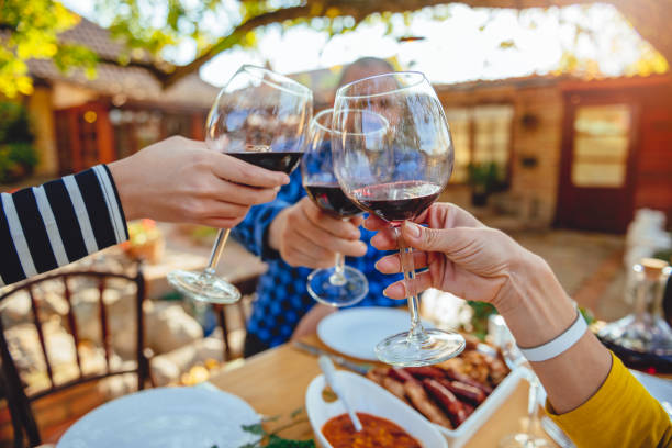 istock Family toasting at lunch at backyard patio 880064074