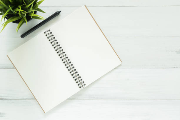 istock Minimal work space - Creative flat lay photo of workspace desk. White office desk wooden table background with open mock up notebooks and pens and plant. Top view with copy space, flat lay photography. 880084050