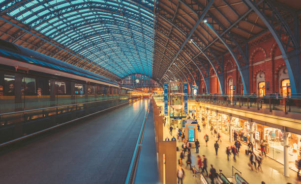 London, United Kingdom - Oct 20, 2017 : Inner view of shopping mall inside Kings Cross Station at Friday evening.