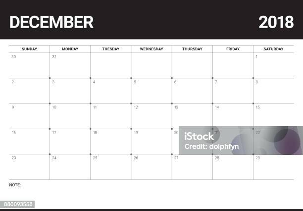 December 2018 Planner Calendar Vector Illustration Simple And Clean Design