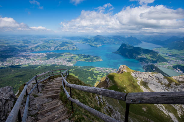 Lake Lucerne from the Pilatus hiking trail stock photo