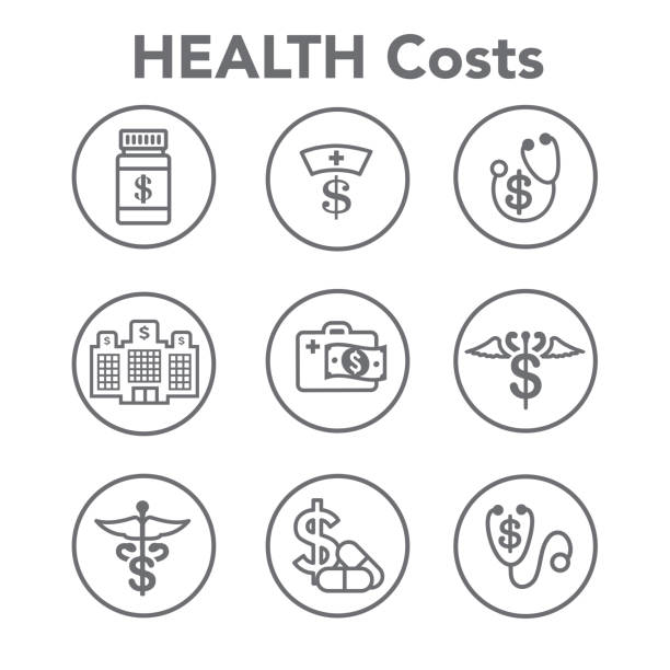 ilustrações de stock, clip art, desenhos animados e ícones de healthcare costs and expenses showing concept of expensive health care - medicated