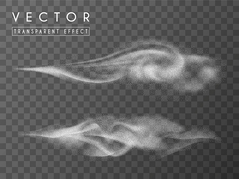 Effect of white smoke, fog, spray on a transparent background. Dynamic 3d elements.