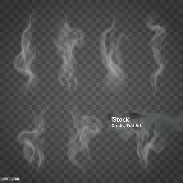 Uppsättning Av Isolerade Rök På En Transparent Bakgrund-vektorgrafik och fler bilder på Rök