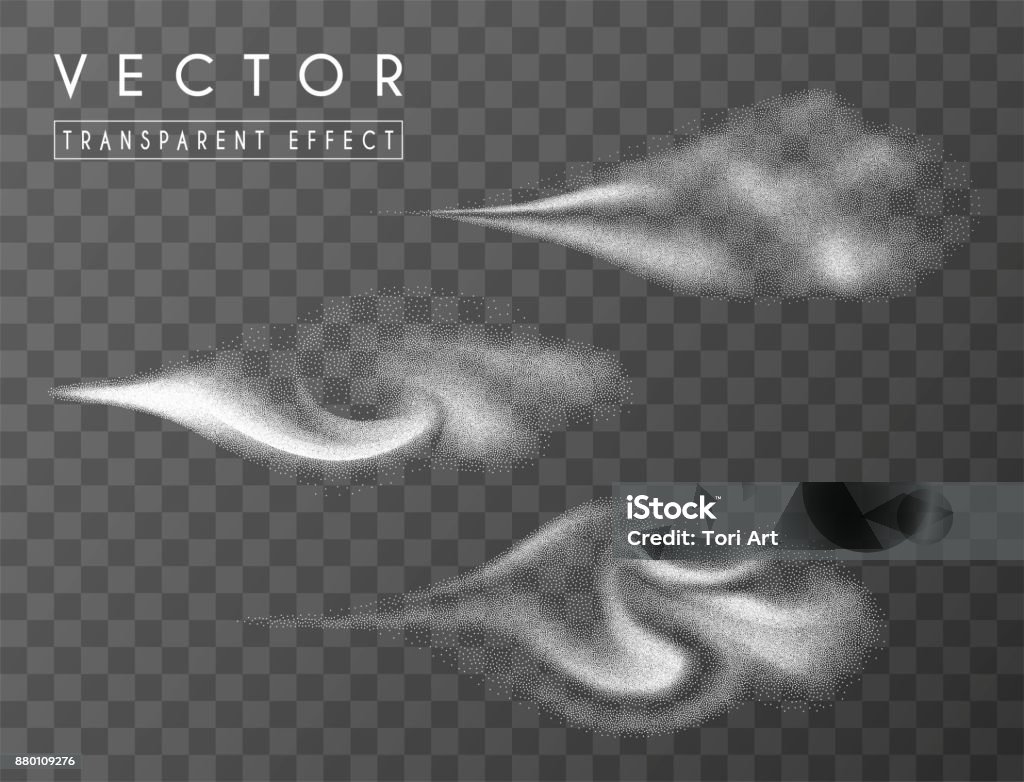 Abstract dots clouds, water spray. Smoky dynamic 3d effect. Vector isolated elements. Spray Paint stock vector