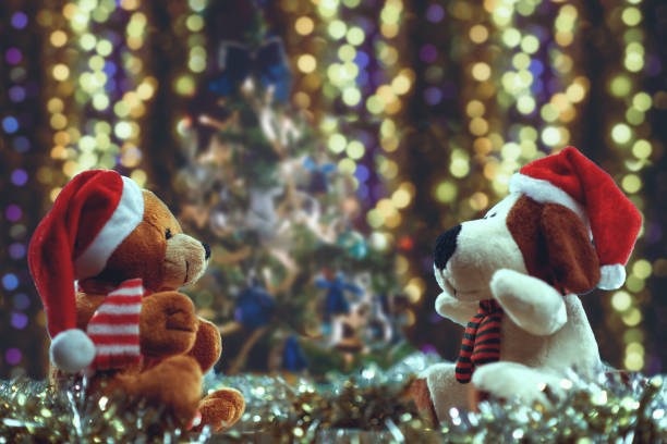 istock Two teddy bears enjoying Christmas and New Year Eve 880119158